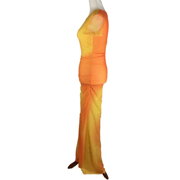 WOODS By Jordyn Womens Maxi Dress Stretch Mesh Orange & Yellow Size S - Picture 2 of 7